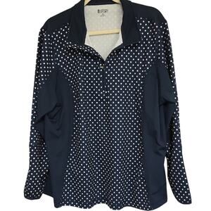 Lands' End Womens Sz 2X Navy Blue Polka Dot Quarter-Zip Back Pocket Stretch Top